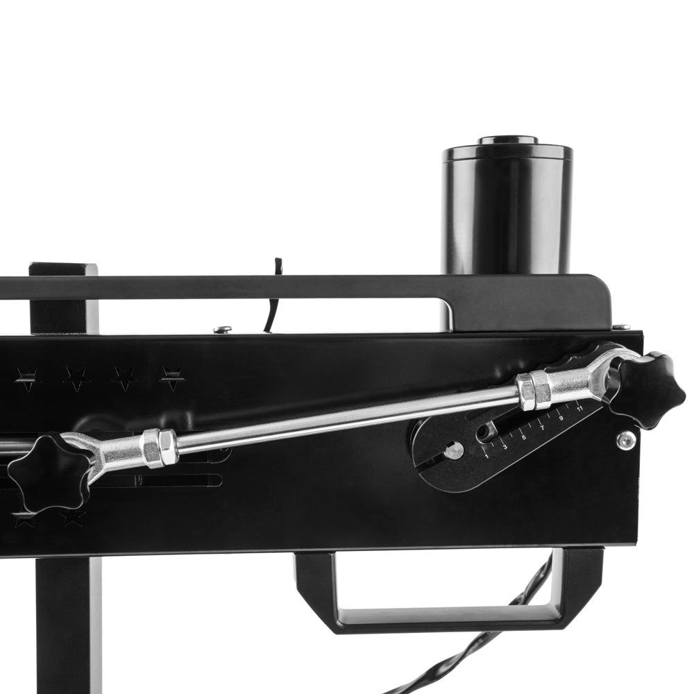 Model holding the Gläs Deep Penetrating Thrusting Machine side view