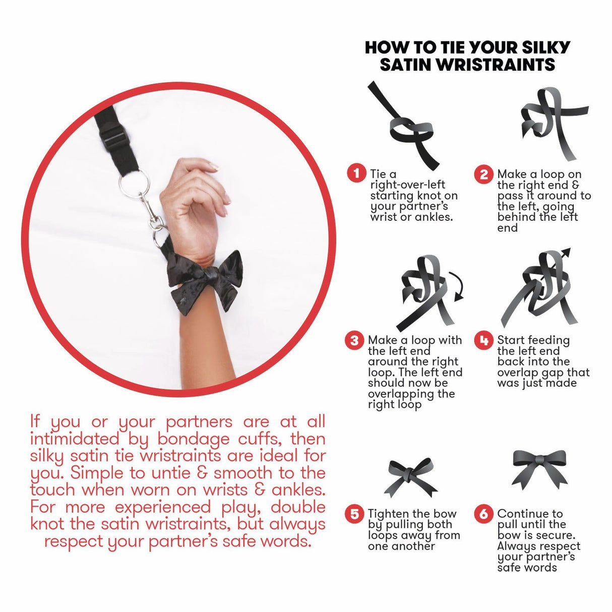 Using the satin restraints Lux Fetish Night of Romance 6PC Bedspreader and Bed Restraint Set with Satin Cuffs and Rose Petals at glastoy.com