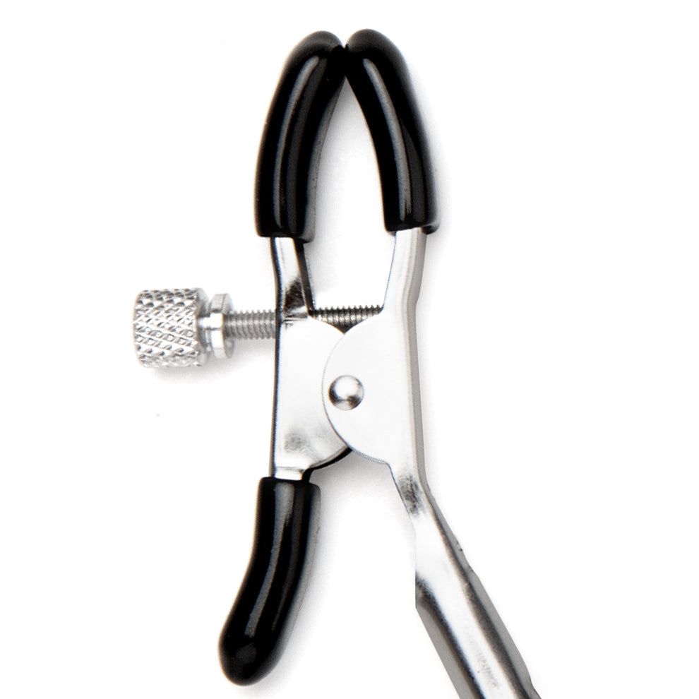 Lux Fetish Nipple Clips with Black Bell at glastoy.com