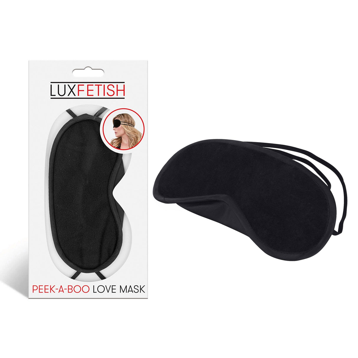 Packaging of Lux Fetish Peek-A-Boo Love Mask - Black at glastoy.com