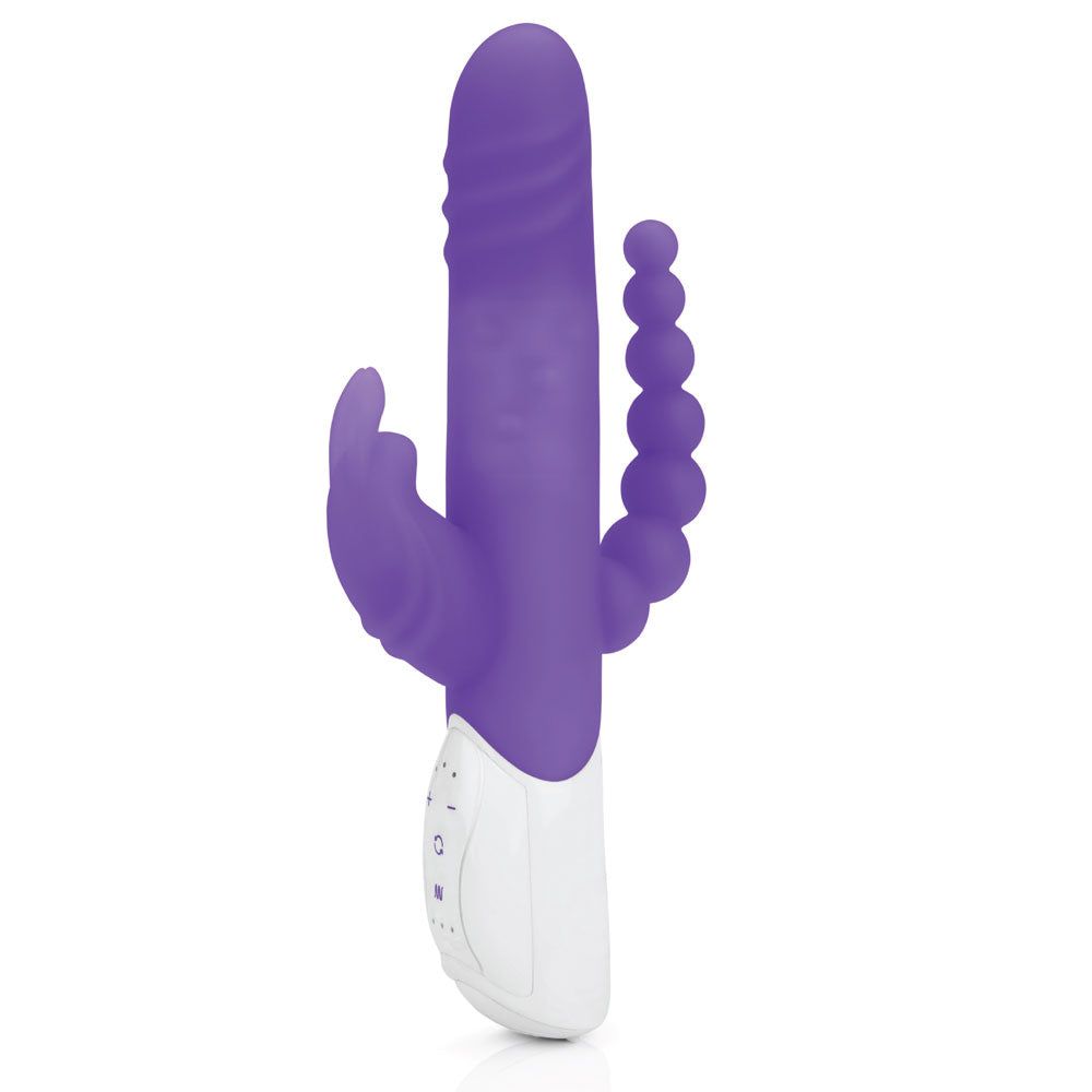 Rabbit Essentials Double Penetration Rabbit Vibrator with Rotating Shaft in Purple at Glastoy.com
