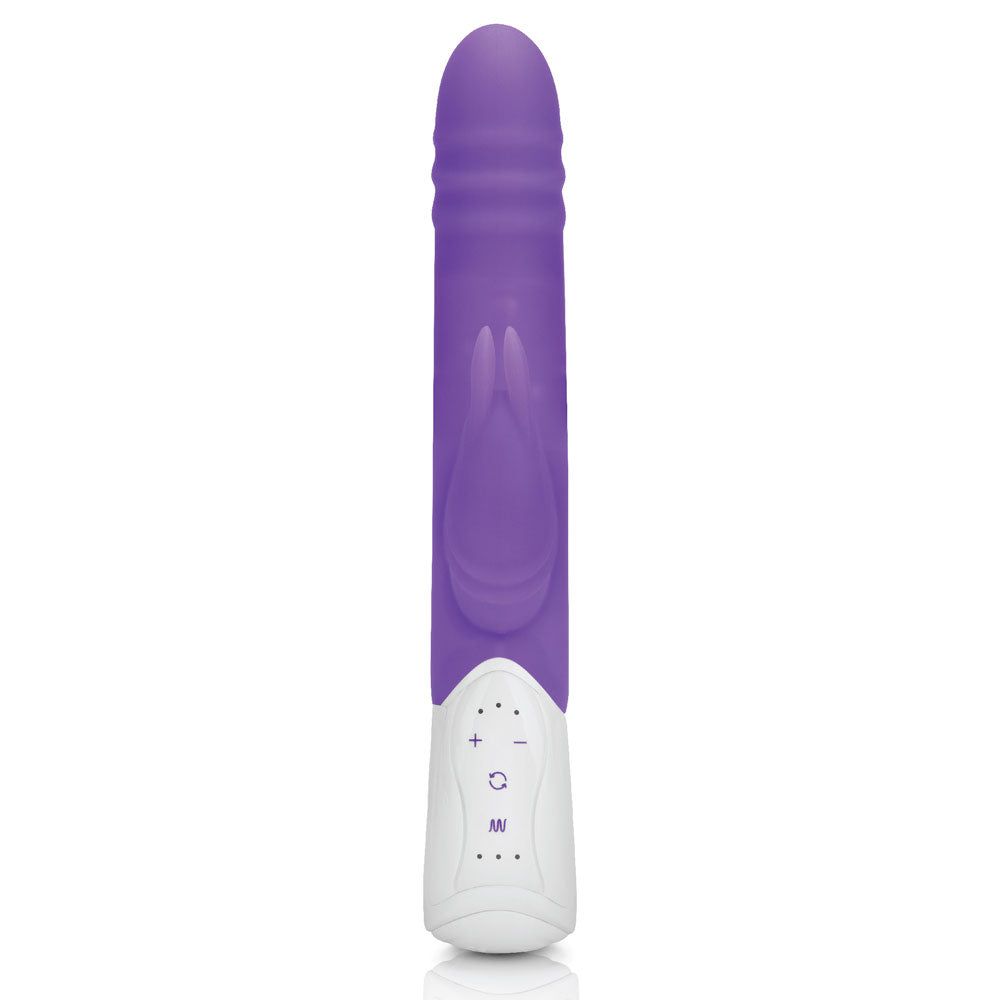 Rabbit Essentials Double Penetration Rabbit Vibrator with Rotating Shaft in Purple at Glastoy.com