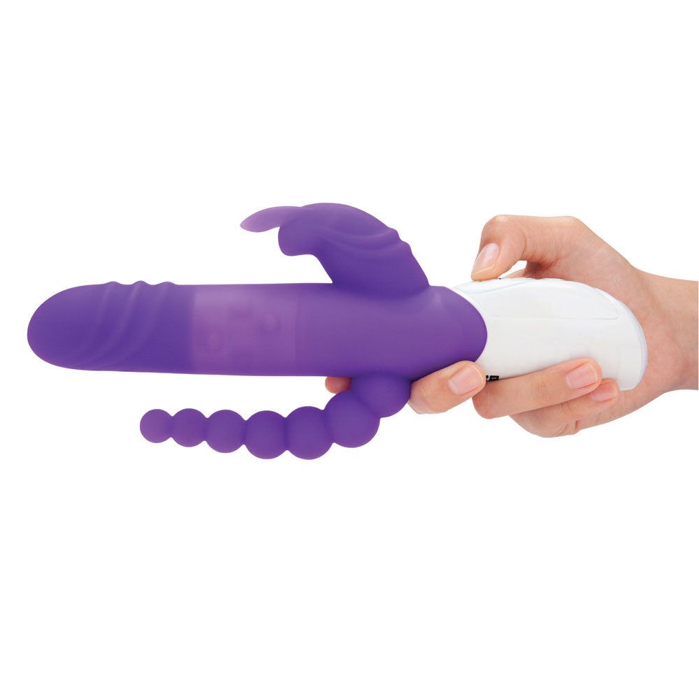 Rabbit Essentials Double Penetration Rabbit Vibrator with Rotating Shaft in Purple at Glastoy.com