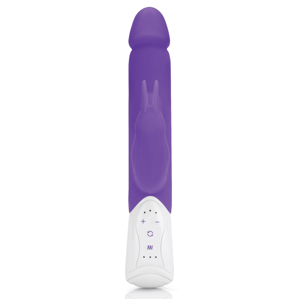 Shop the Rabbit Essentials Realistic Rabbit Vibrator with Throbbing Shaft in Purple at Glastoy.com