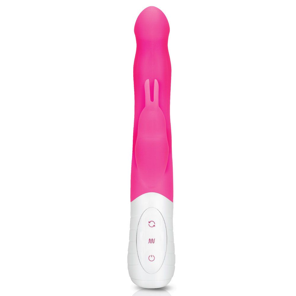 Rabbit Essentials Slim Shaft Rabbit Vibrator with Rotating Beads in Pink at Glastoy.com