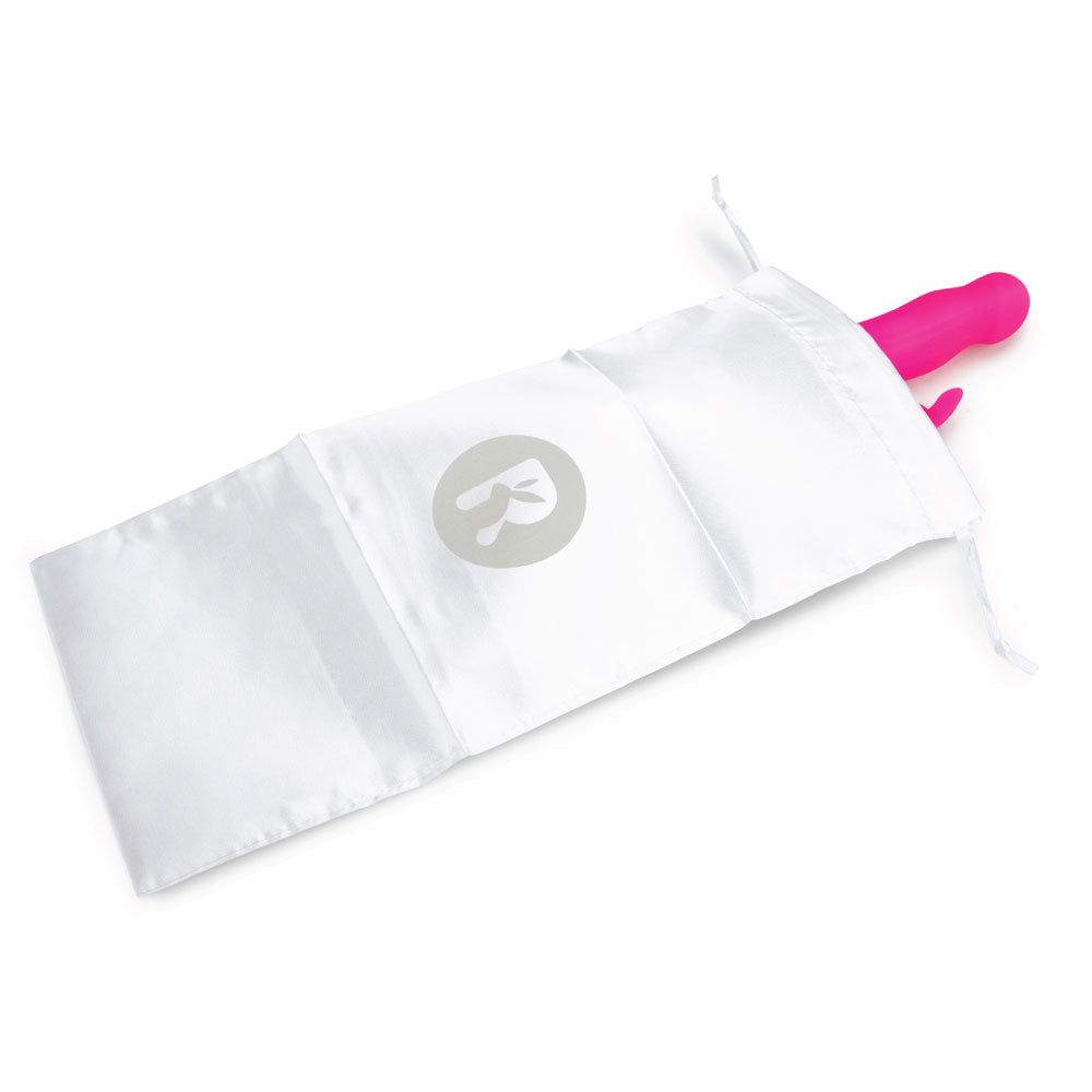 Rabbit Essentials Slim Shaft Rabbit Vibrator with Rotating Beads in Pink with Storage Pouch at Glastoy.com