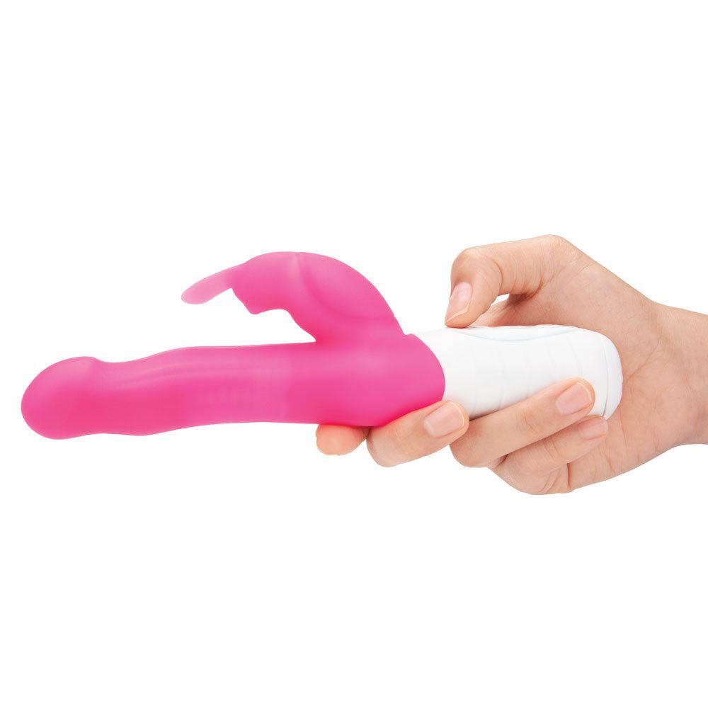 Rabbit Essentials Slim Shaft Rabbit Vibrator with Rotating Beads in Pink at Glastoy.com