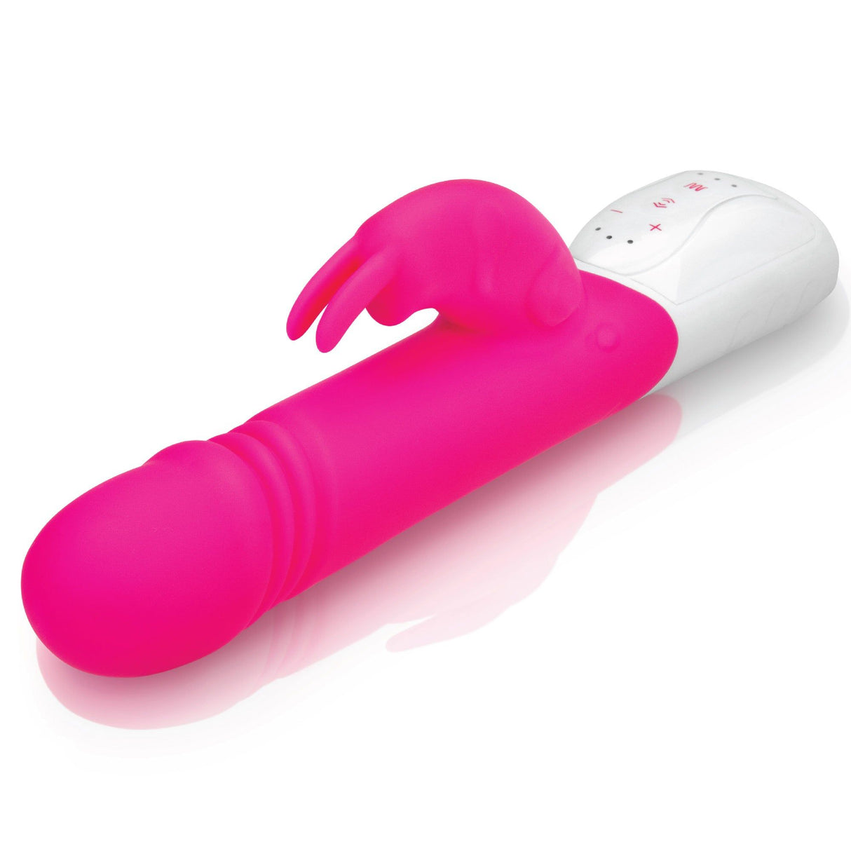 Rabbit Essentials Thrusting Rabbit Vibrator with Throbbing Shaft in Pink at glastoy.com