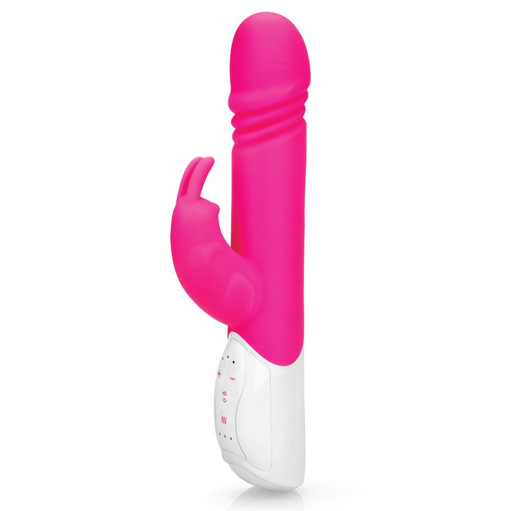 Rabbit Essentials Thrusting Rabbit Vibrator with Throbbing Shaft in Pink at glastoy.com