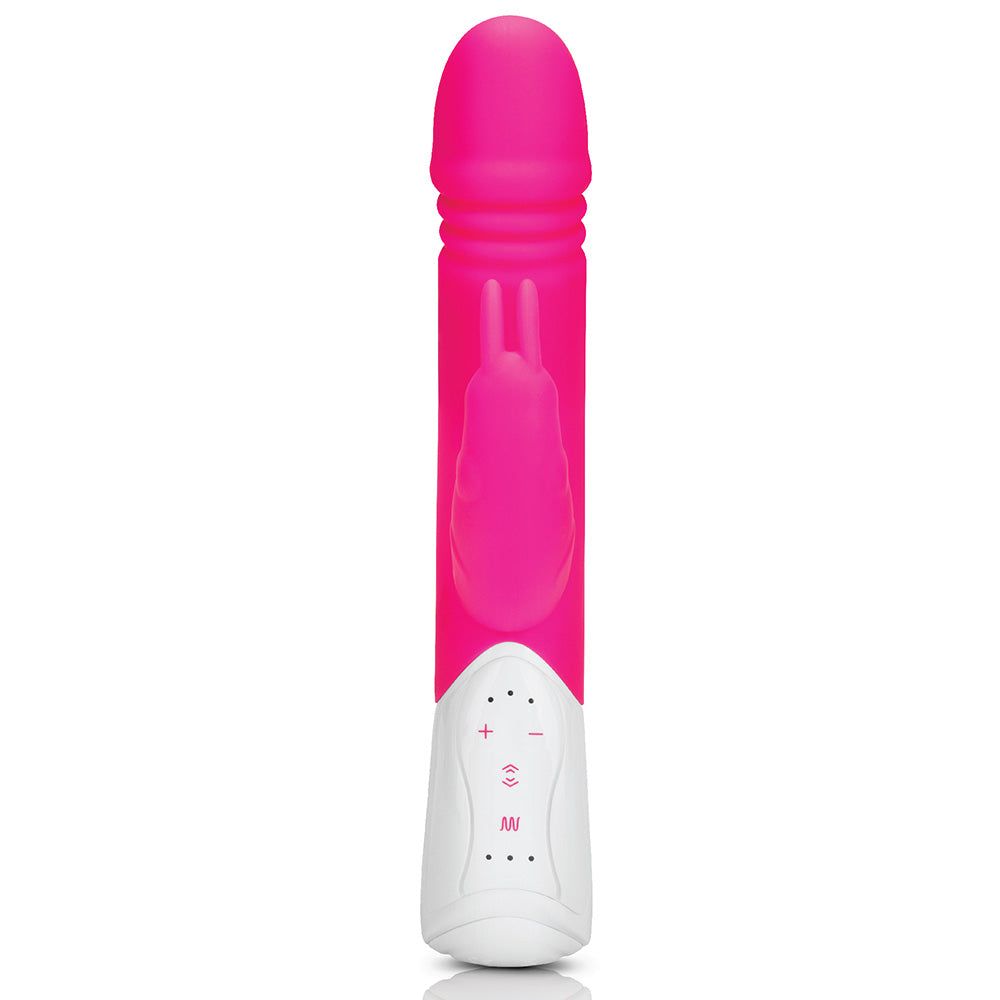 Rabbit Essentials Thrusting Rabbit Vibrator with Throbbing Shaft in Pink at glastoy.com
