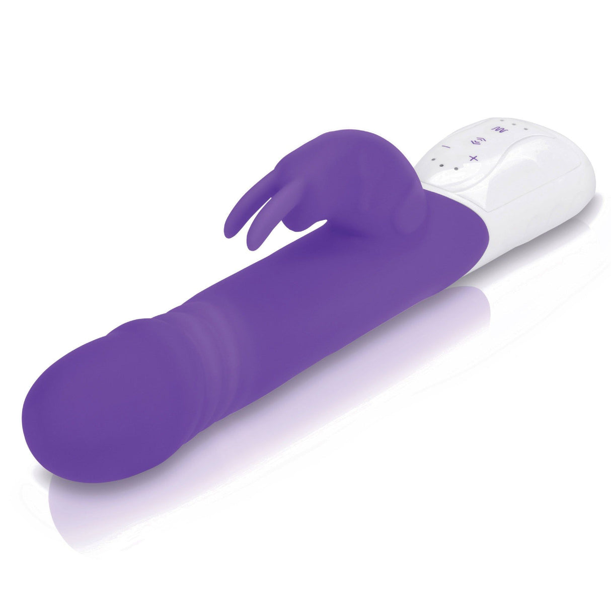 Rabbit Essentials Thrusting Rabbit Vibrator with Throbbing Shaft in Purple at glastoy.com