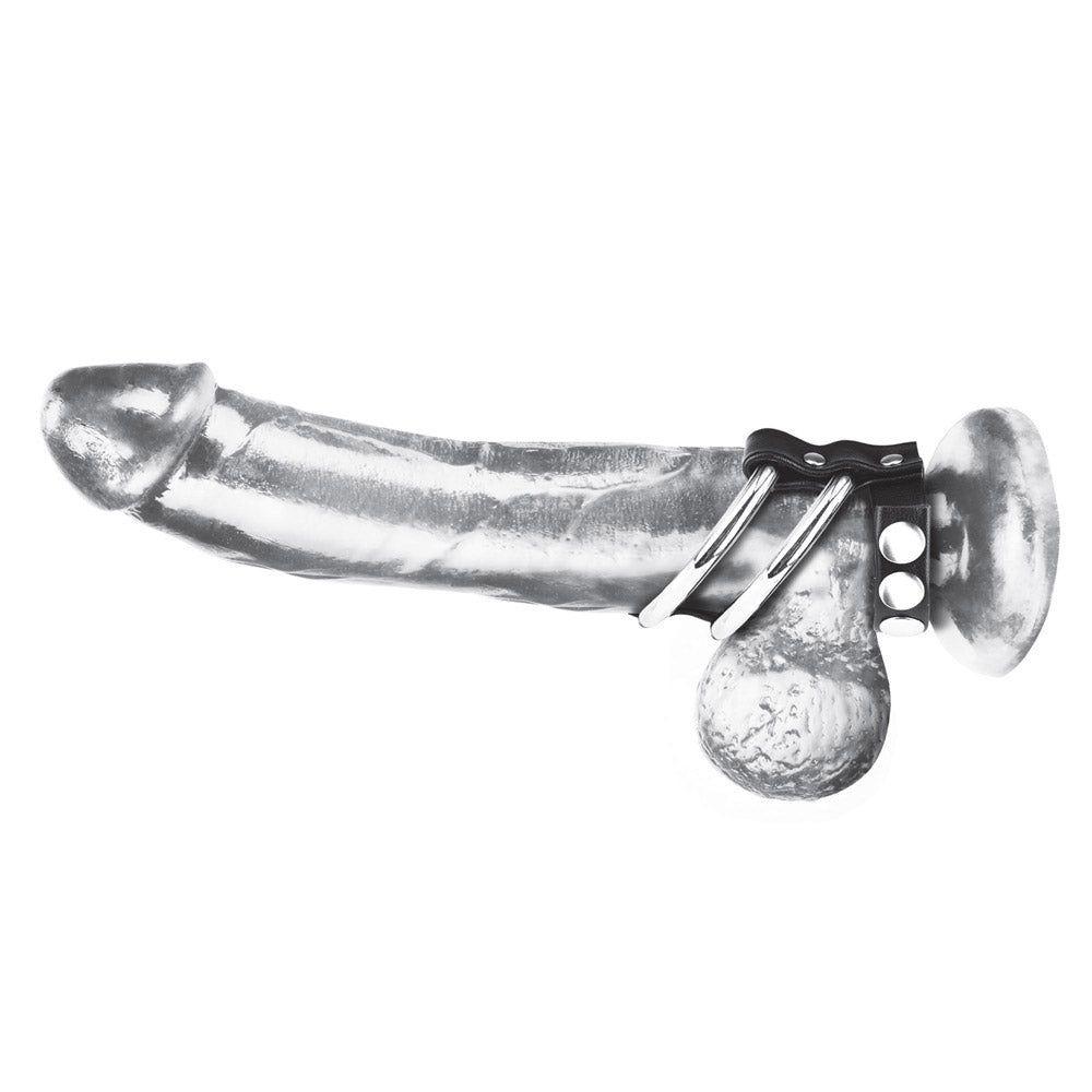 Shop the Blue Line Men Double Metal Cock Ring with Adjustable Snap Ball Strap at glastoy.com