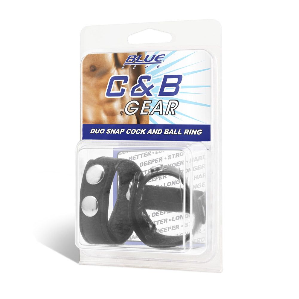 Packaging of the Blue Line Men Duo Snap Cock & Ball Ring at glastoy.com