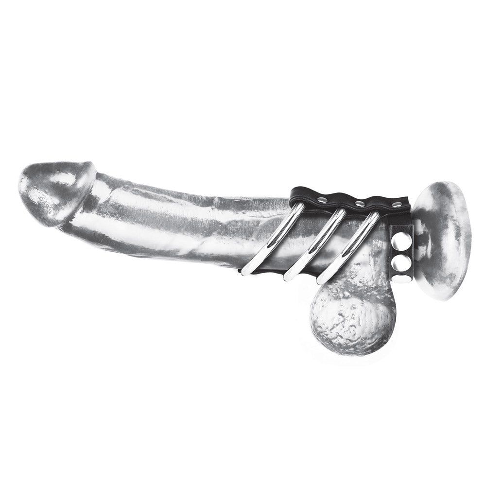 Shop the Blue Line Men Triple Metal Cock Ring with Adjustable Snap Ball Strap at glastoy.com