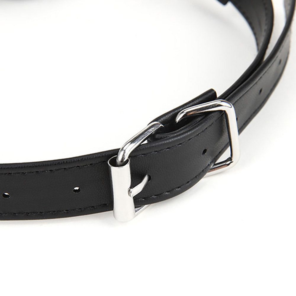 Adjustable Strap of the Lux Fetish Breathable Ball Gag With Chained Nipple Clamps at glastoy.com