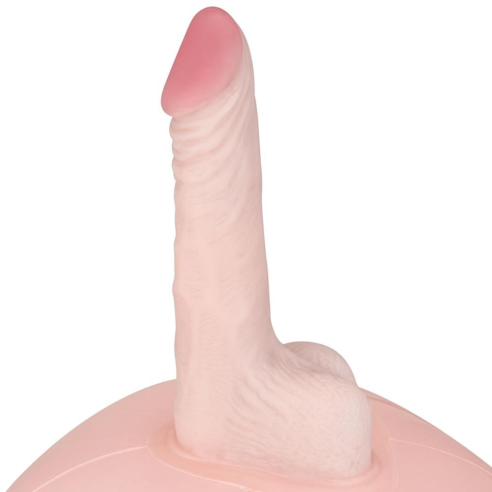 Realistic dildo on top of the inflatable sex ball of the Lux Fetish Inflatable Sex Ball With Vibrating Realistic Dildo