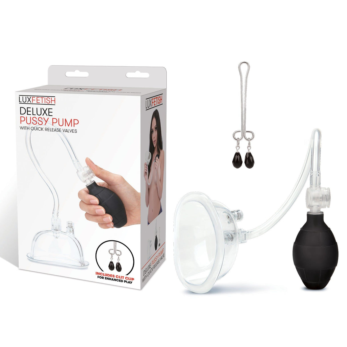 Packaging of the Pussy Pump and Clit Clamp Set