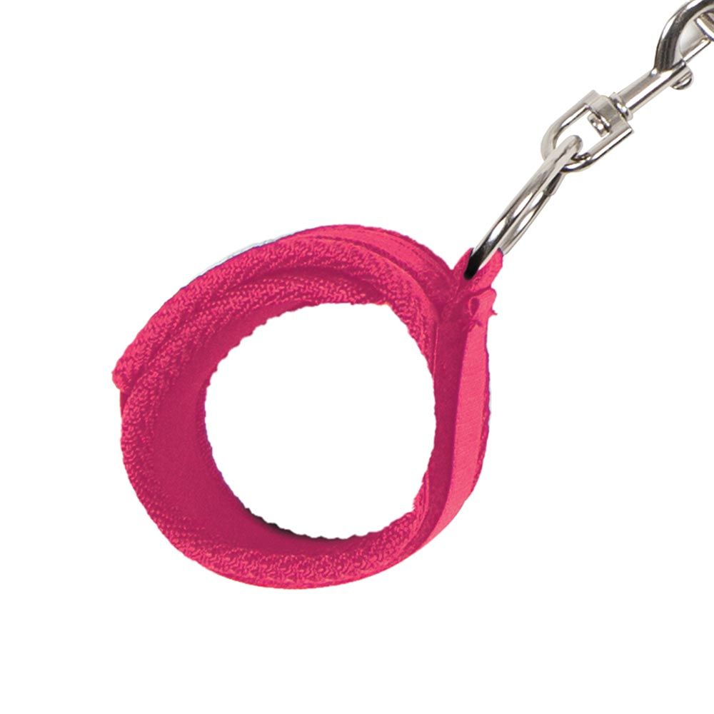 Close up view of the ankle cuffs as part of the Lux Fetish 7-Piece Bed Spreader in Hot Pink