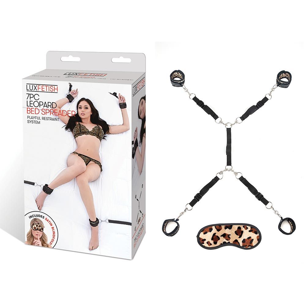 Packaging of the Lux Fetish 7-Piece Bed Spreader in Leopard Pattern