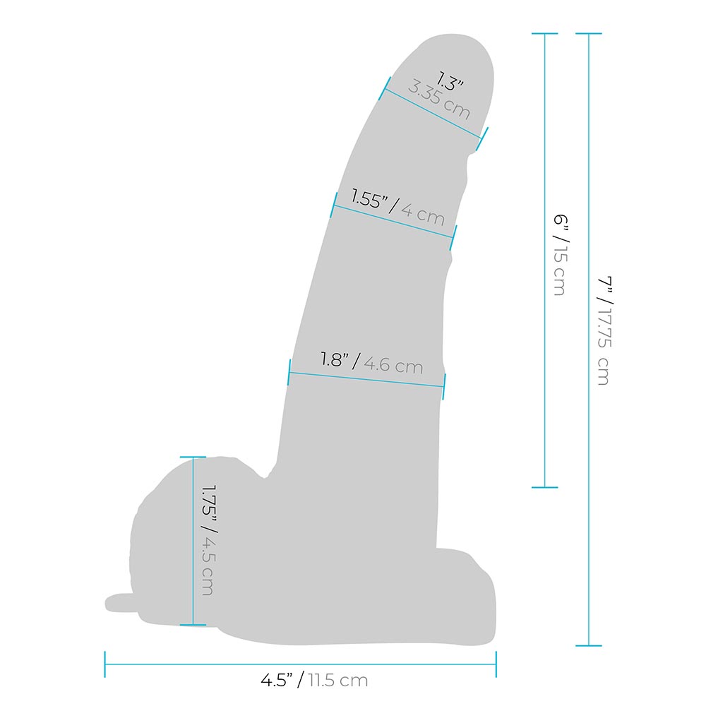 Size and measurements of the Lux Fetish 6 inches Rechargeable Strap-On With Balls