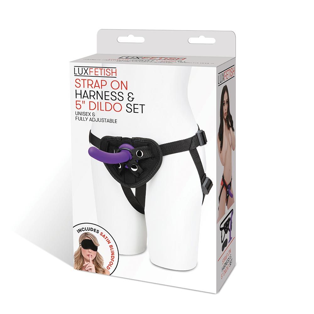 Packaging of the Lux Fetish Strap On Harness & 5 inches Dildo Set