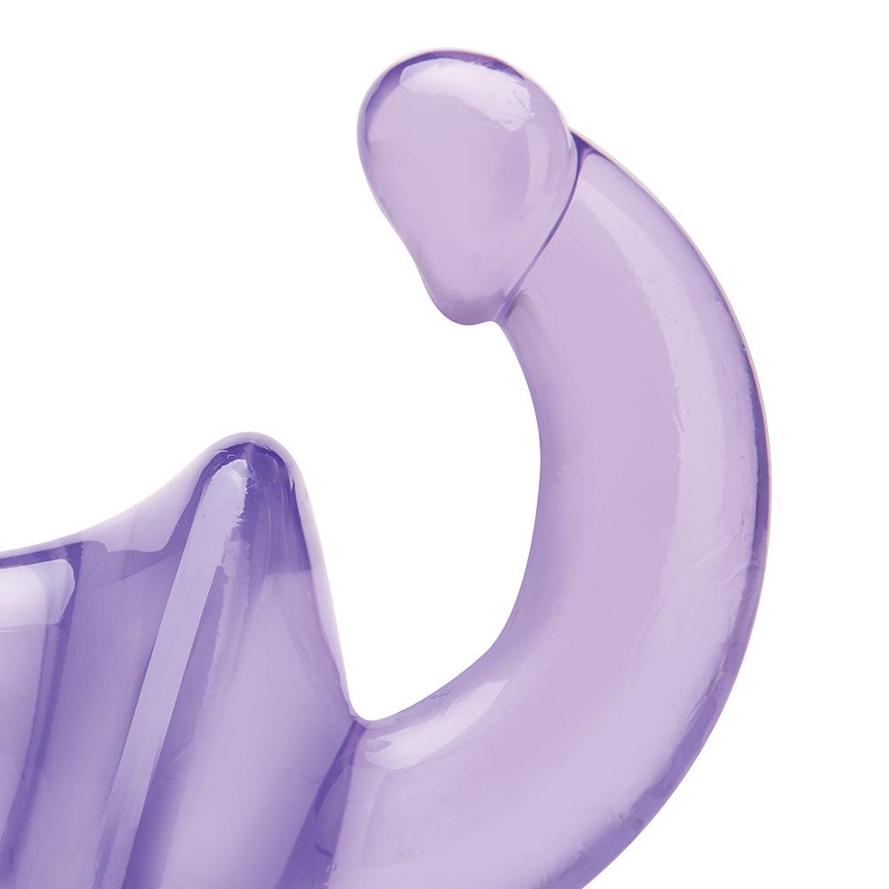 Close up view on the wearer's dildo tip of the Lux Fetish Strapless Strap-On