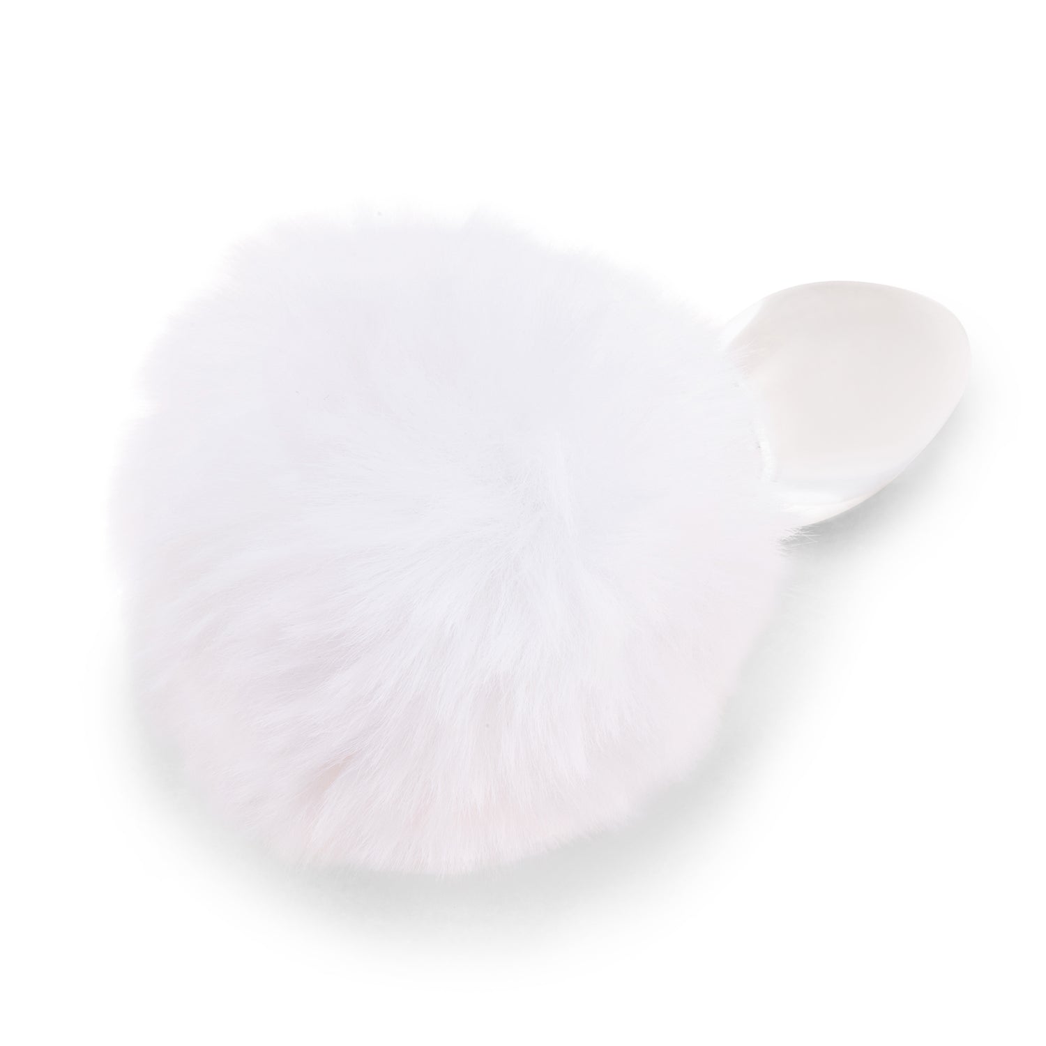 3.15" Frosted Fluff Tail Butt Plug Detail View Close-up of the flat, flared glass base and the attached fluffy white bunny tail.