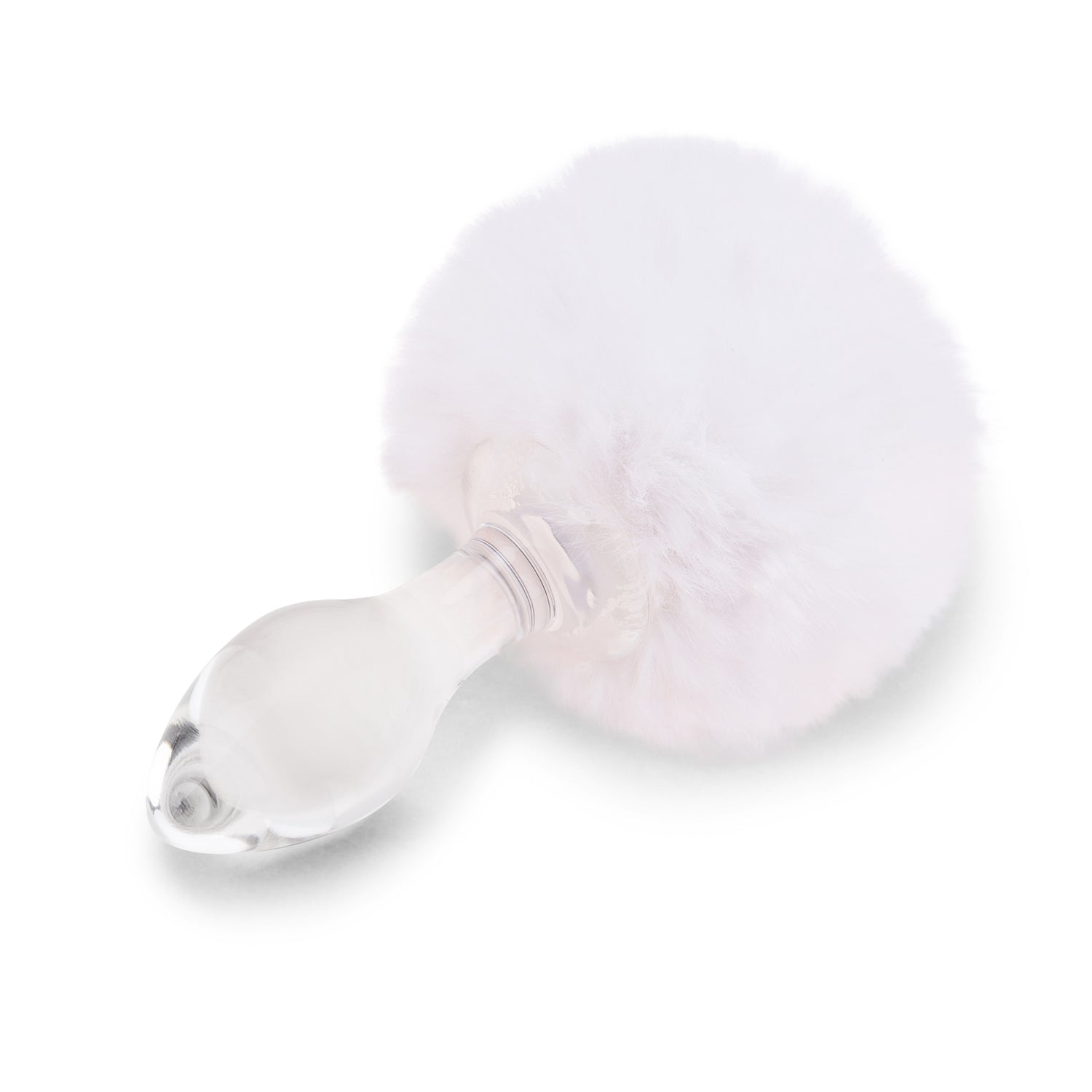 3.15" Frosted Fluff Tail Butt Plug  Side profile showing the sleek, gently tapered tip and the curved insertable shaft.