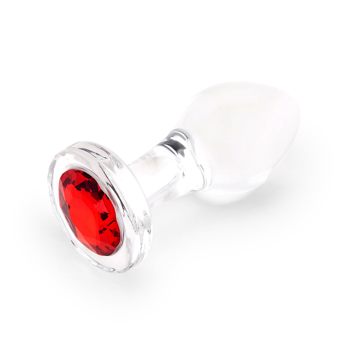 3.35" Cherry Sparkle Butt Plug - Medium Close-up of the flared base highlighting the radiant red gem set into the flat bottom.