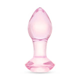 3.35" Pink Groove Butt Plug  Main View: Full upright pink borosilicate glass Pink Groove plug showcasing its thicker neck and textured base.

