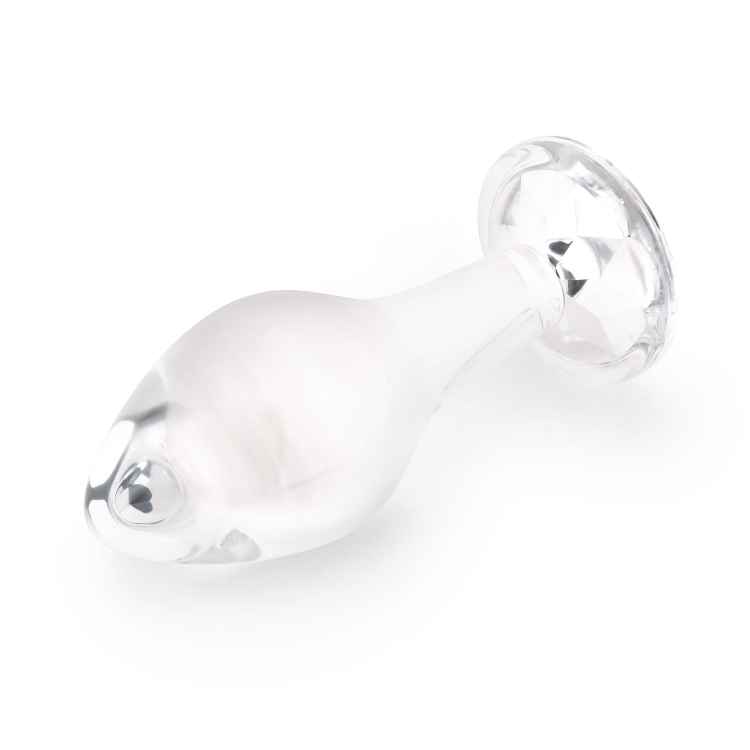 3.35" Rear Sparkle Butt Plug - Medium
 Side view showing the teardrop tip, slender retaining neck, and wide safety base.