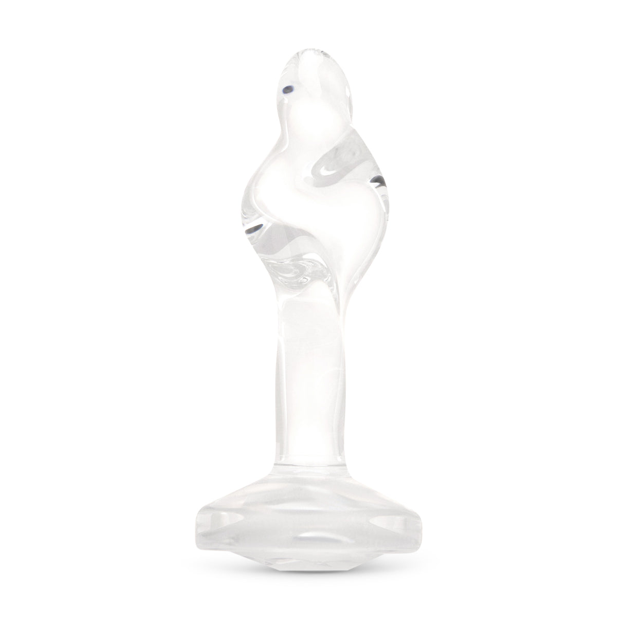 3.35" Sweet Twist Butt Plug - Medium Full upright clear borosilicate glass butt plug showcasing a corkscrew tip and sparkling gem base.
