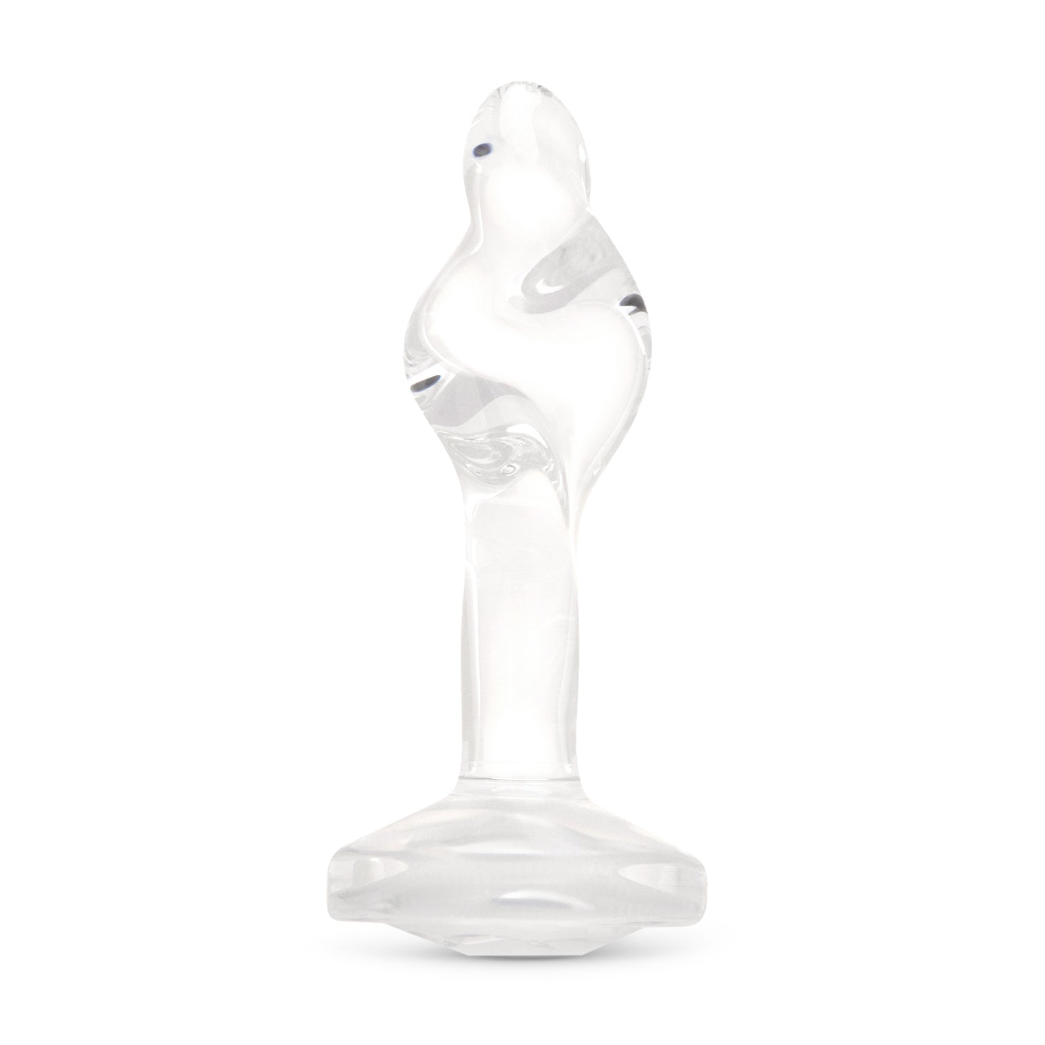 3.35" Sweet Twist Butt Plug - Medium Full upright clear borosilicate glass butt plug showcasing a corkscrew tip and sparkling gem base.
