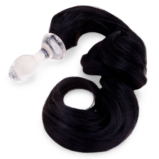 3.6" Black Mare Tail Plug - Borosilicate  Profile Angle: Diagonal side profile highlighting the classic tapered tip and sleek glass silhouette.