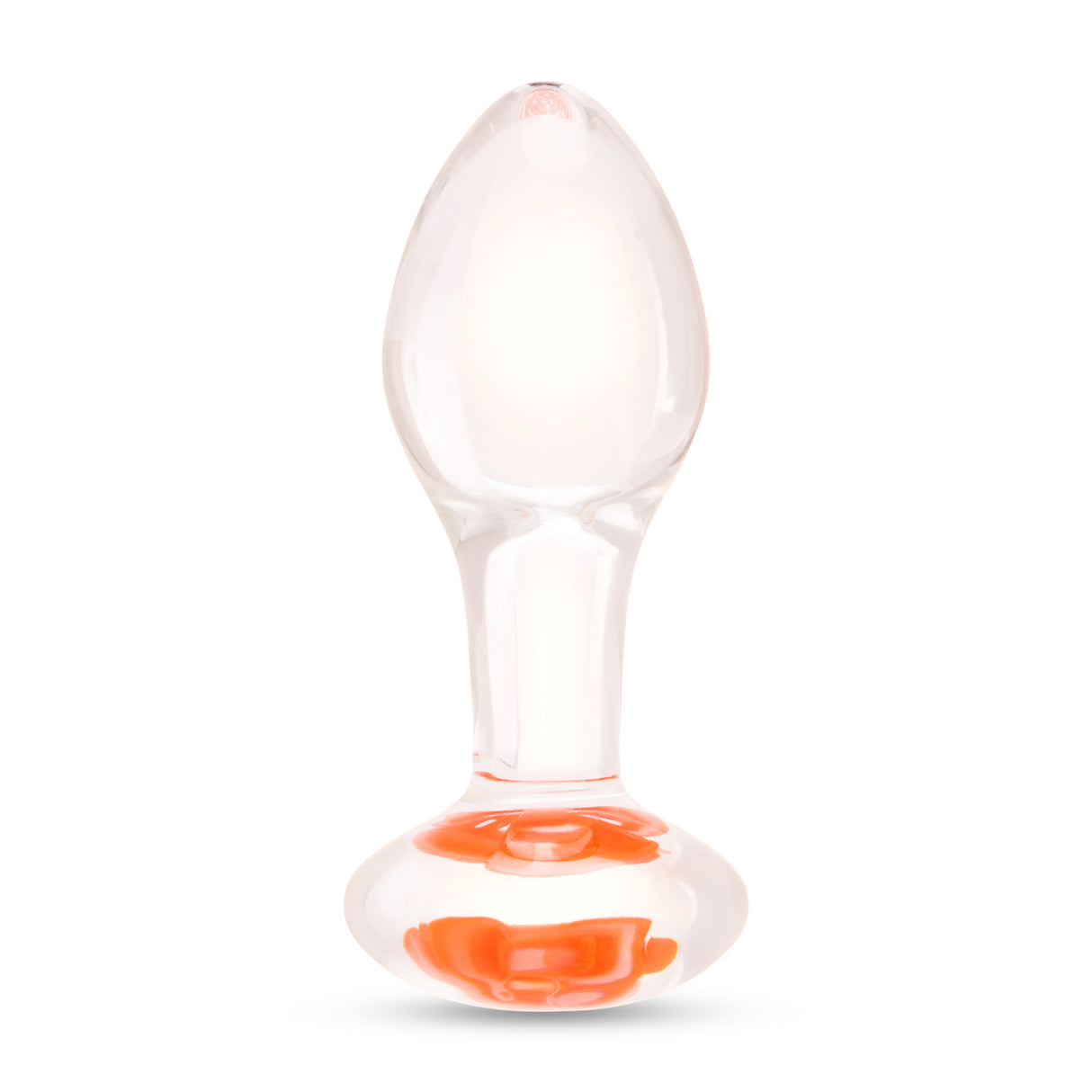 3.75" Blushing Bloom Butt Plug Main View: Full upright clear borosilicate glass Blushing Bloom plug showcasing its smooth body and floral base.

