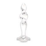 3.75" Twist and Tush Butt Plug - Medium  Main View: Full upright clear borosilicate glass Twist & Tush plug showcasing a corkscrew tip and gem base.