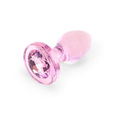 3" Bubble Gem Butt Plug - Small  Close-up of the flared base highlighting the brilliant baby pink gem set into the flat bottom.