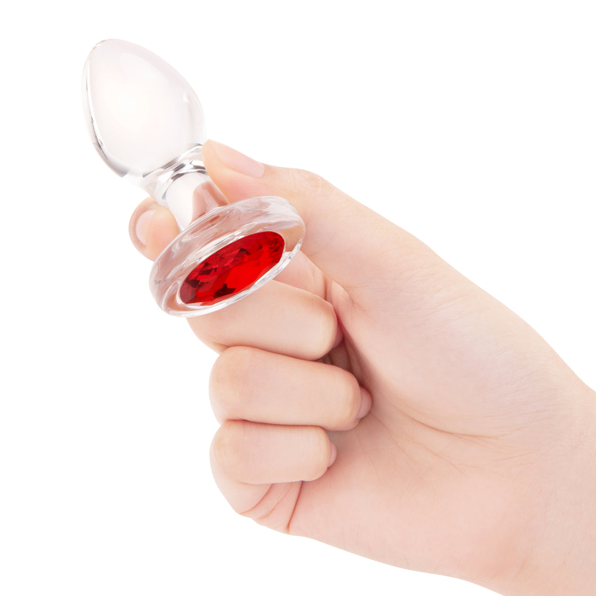 3" Cherry Sparkle Butt Plug - Small hand held for scale