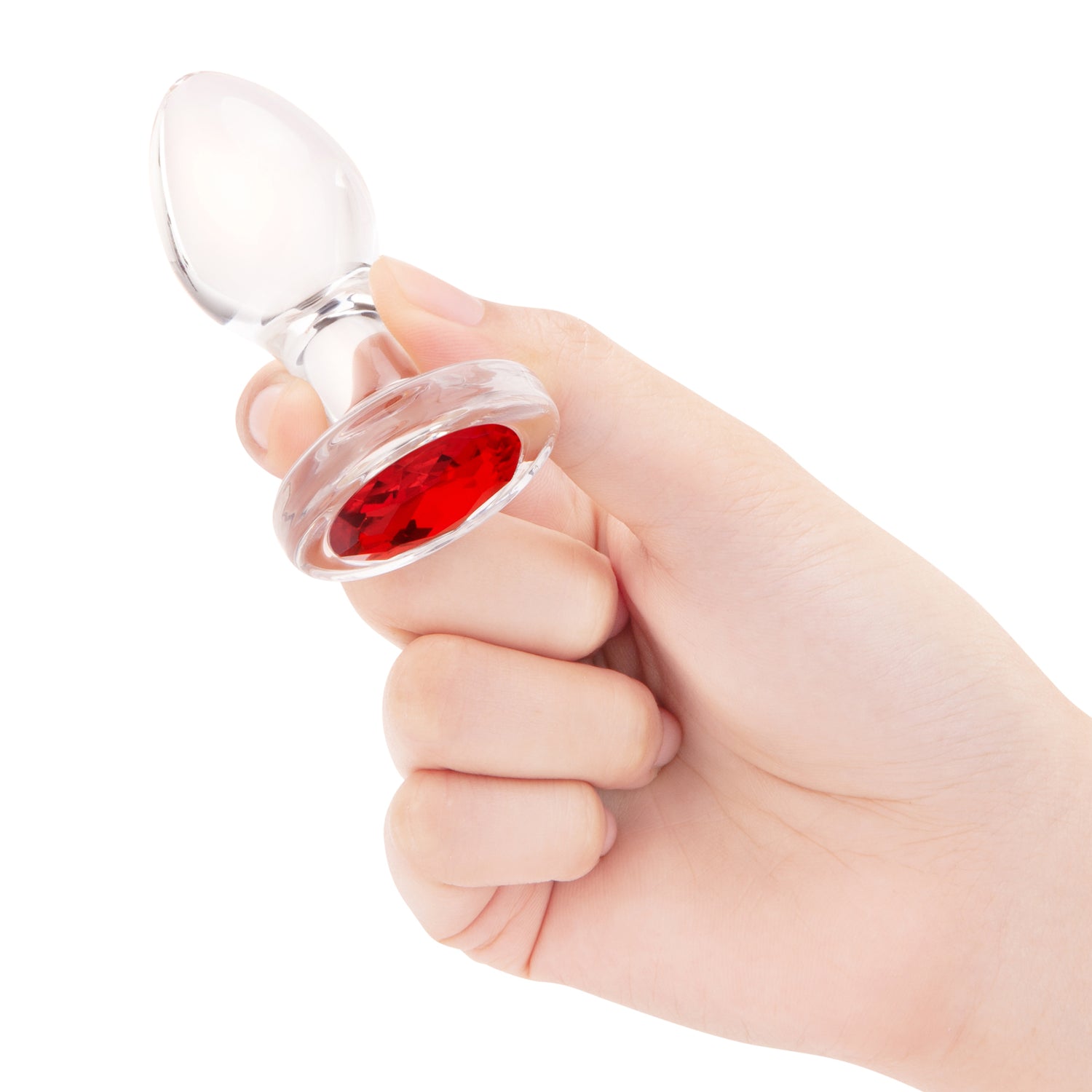 3" Cherry Sparkle Butt Plug - Small hand held for scale
