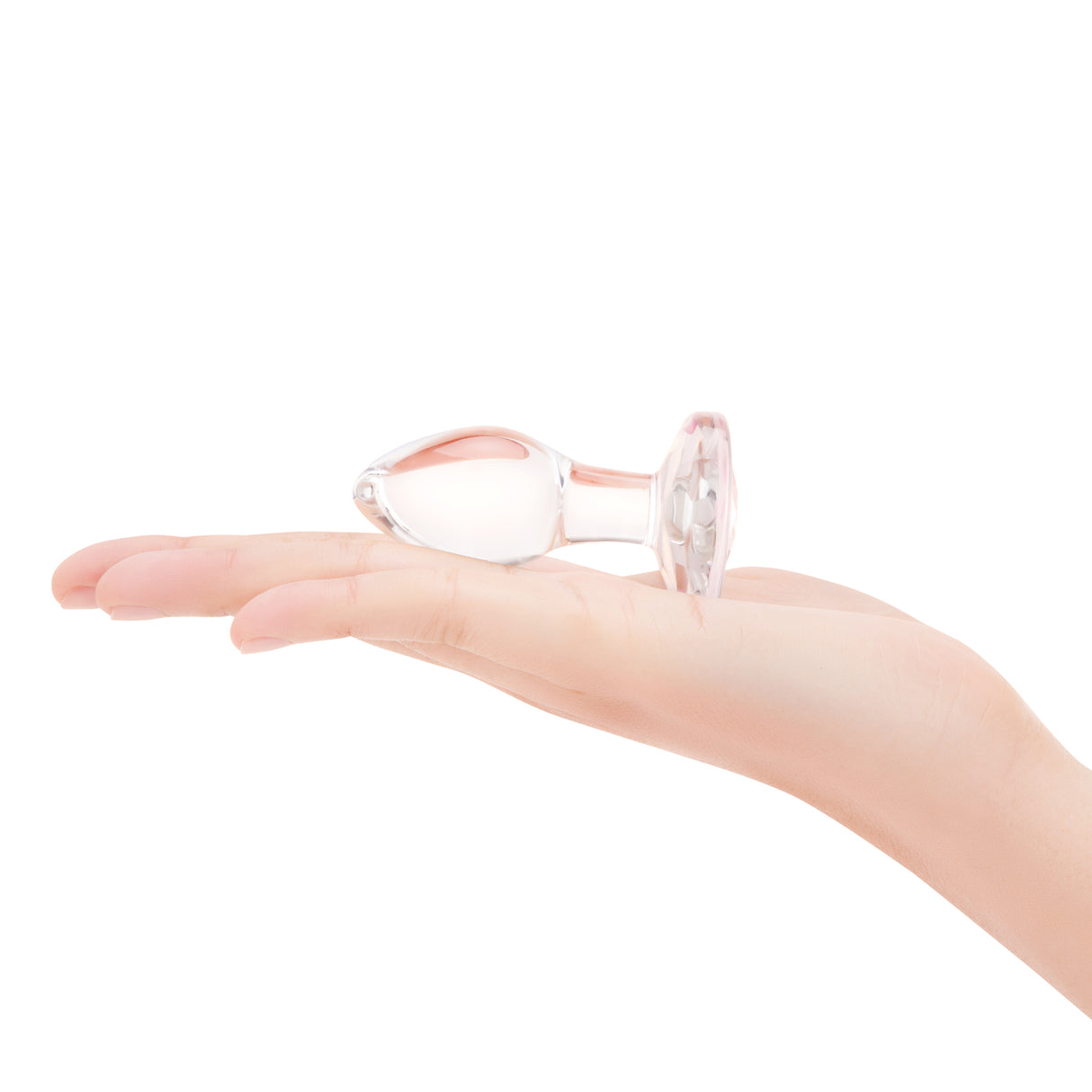 3" Pink Sparkle Butt Plug - Small - scaled against palm
