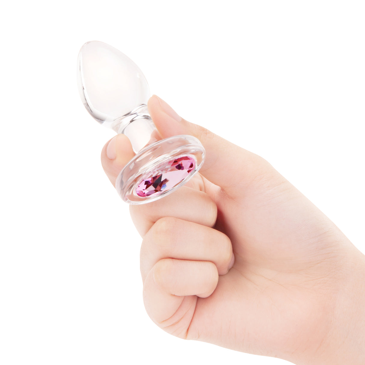 3" Pink Sparkle Butt Plug - Small held to show scale against hand