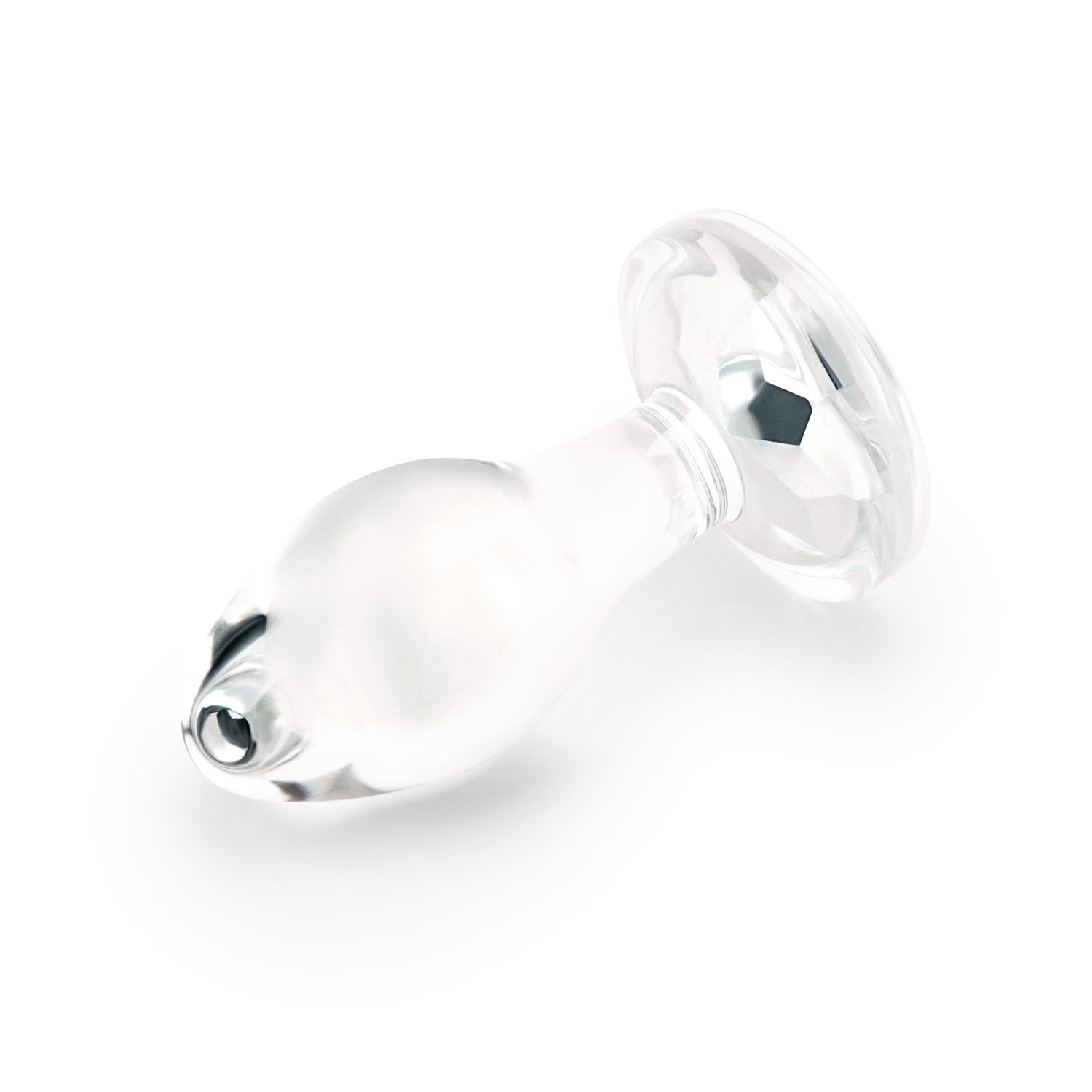3" Rear Sparkle Butt Plug - Small
 Side view showing the teardrop tip, slender retaining neck, and wide safety base.