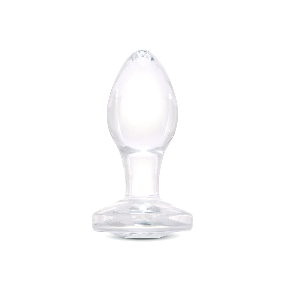 3" Rear Sparkle Butt Plug - Small
Clear borosilicate glass butt plug shown upright with a tapered bulb and diamond base.