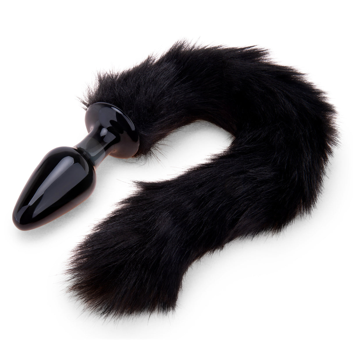 Profile Angle: Side view displaying the toy's classic tapered shape and sleek, opaque black glass body.