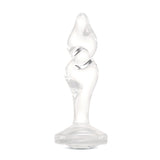 4.5" Twist and Tush Butt Plug - Large Main View: Full upright clear borosilicate glass Twist & Tush plug showcasing a corkscrew tip and gem base.