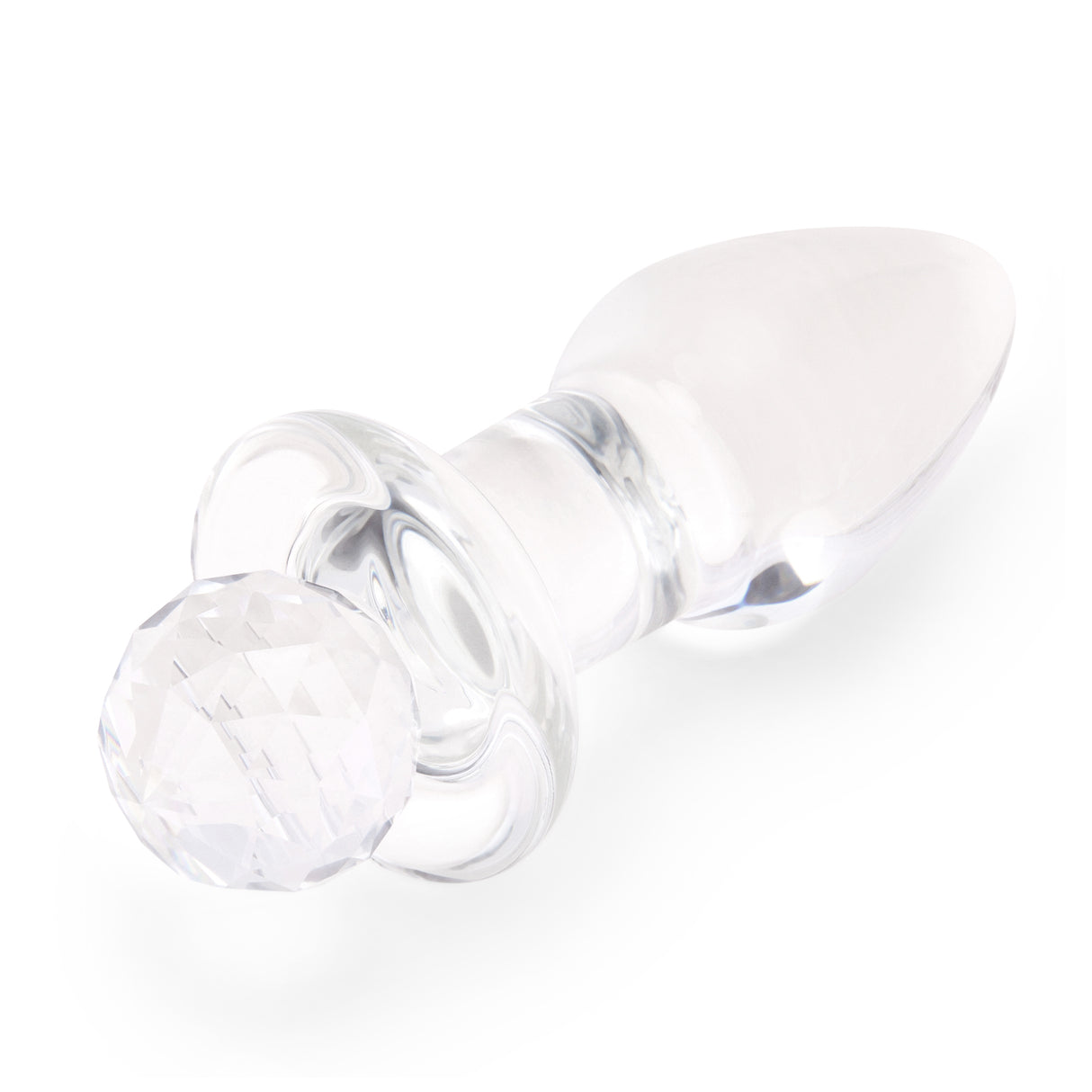 Detail View: Close-up of the flat, flared glass base highlighting the round, prism-like crystal grip.


