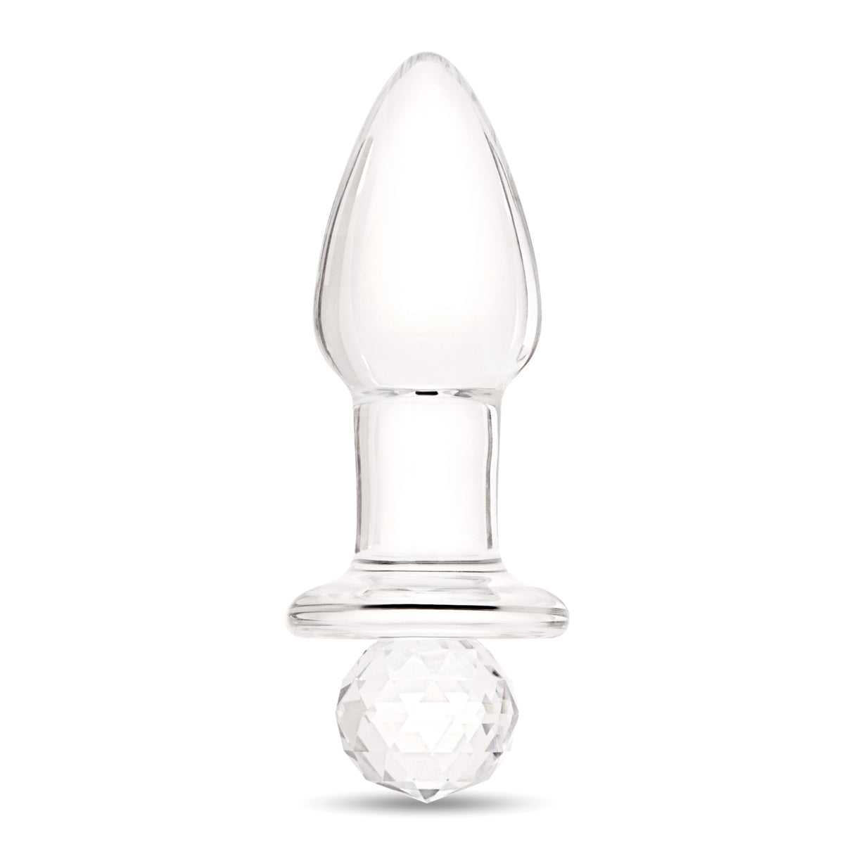 4.95" Crystal Twinkle Butt Plug Main View: Full upright clear borosilicate glass Crystal Twinkle plug showcasing its thicker neck and crystal grip.

