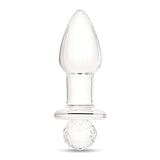 4.95" Crystal Twinkle Butt Plug Main View: Full upright clear borosilicate glass Crystal Twinkle plug showcasing its thicker neck and crystal grip.

