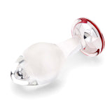 4" Cherry Sparkle Butt Plug - Large Side perspective displaying the smooth glass curves, classic tapered tip, and wide safety anchor.