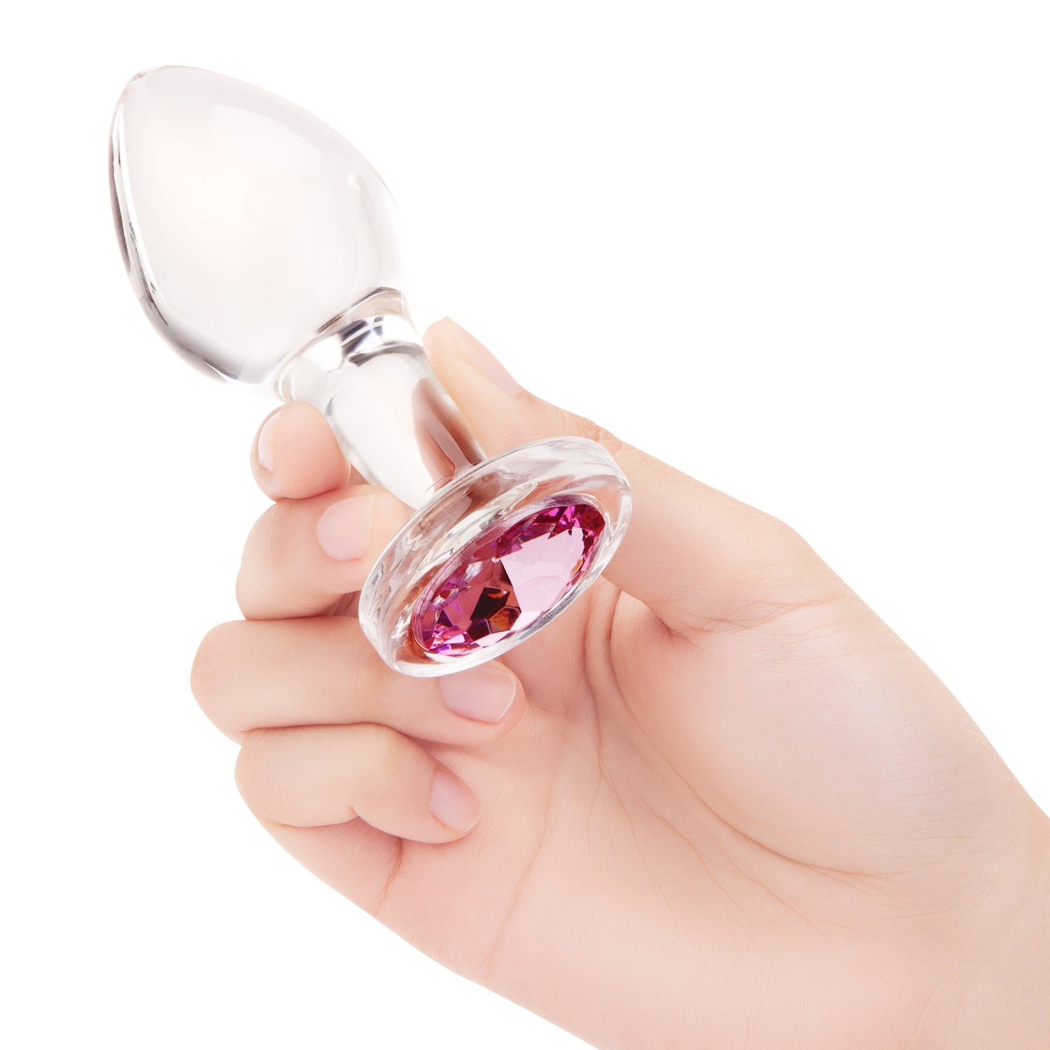 4" Pink Sparkle Butt Plug - Large held to show scale against hand